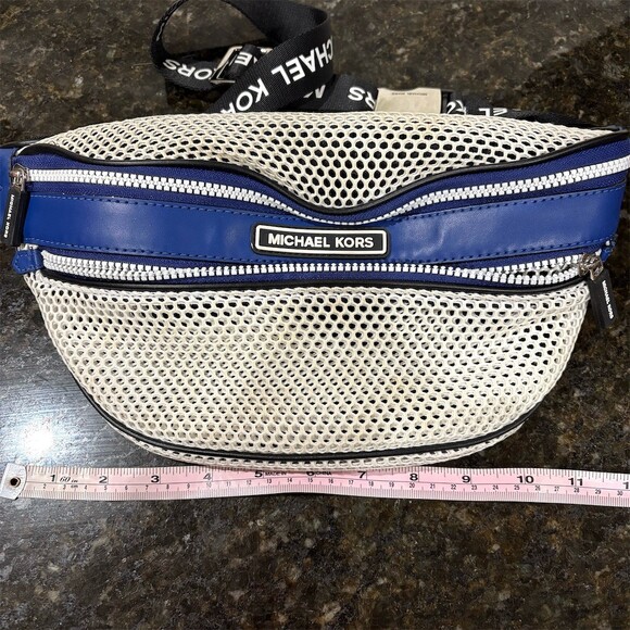 Michael Kors Handbags - Michael Kors Sport Danika Belt Bag Womens Small Blue & Cream Logo Strap